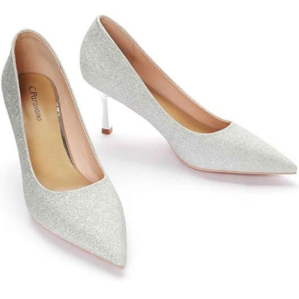 C.Paravano Sparkly Pointed Toe Heel Glitter Heel … - image 1